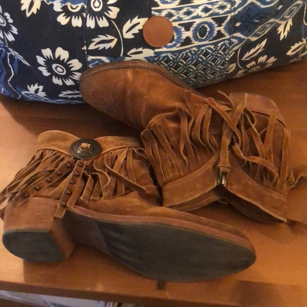 Sam Edelman Whiskey Fringed Ankle Suede Western Bootie Women Sz 10M